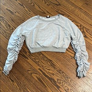 Gray Ruched Sleeve Crop Top